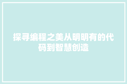 探寻编程之美从明明有的代码到智慧创造  第1张