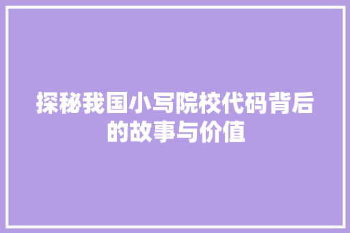 探秘我国小写院校代码背后的故事与价值