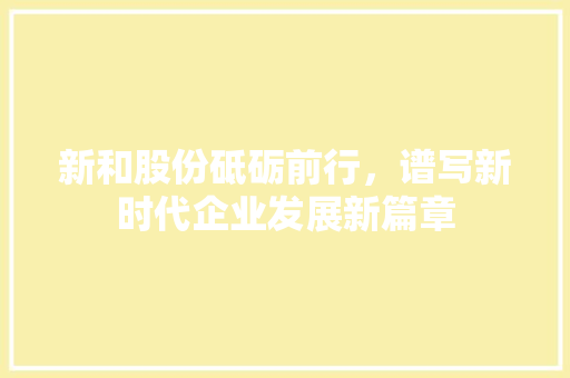 新和股份砥砺前行，谱写新时代企业发展新篇章