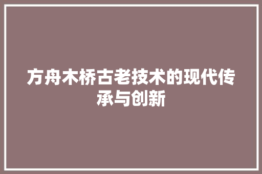 方舟木桥古老技术的现代传承与创新