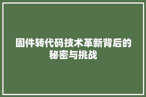 固件转代码技术革新背后的秘密与挑战