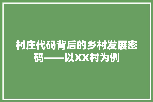 村庄代码背后的乡村发展密码——以XX村为例