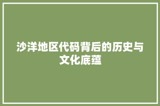 沙洋地区代码背后的历史与文化底蕴