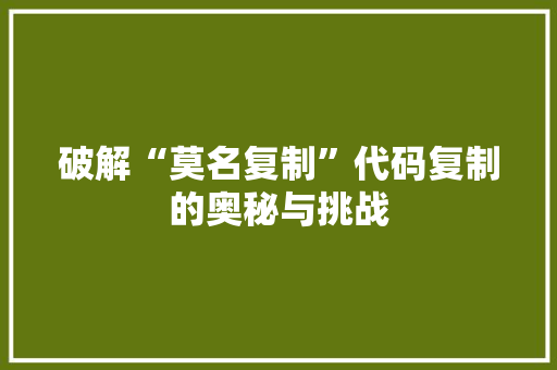 破解“莫名复制”代码复制的奥秘与挑战