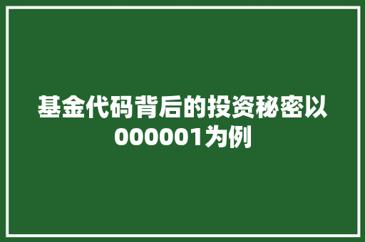 基金代码背后的投资秘密以000001为例