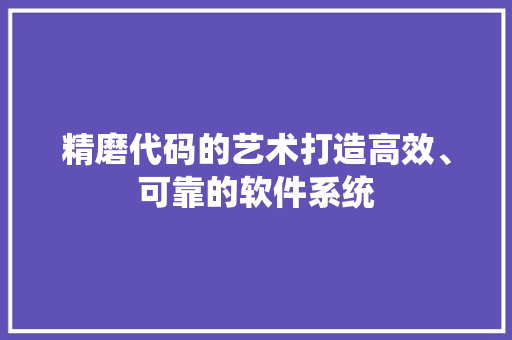 精磨代码的艺术打造高效、可靠的软件系统  第1张
