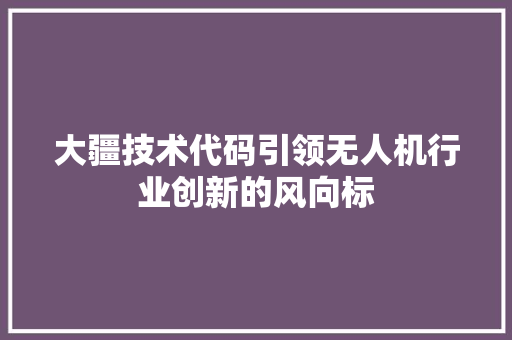 大疆技术代码引领无人机行业创新的风向标