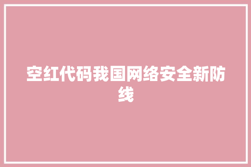 空红代码我国网络安全新防线