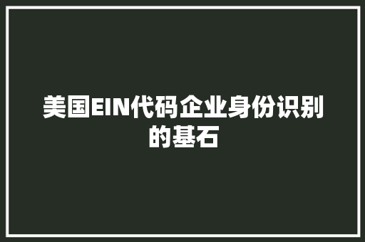 美国EIN代码企业身份识别的基石