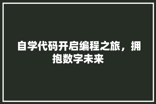 自学代码开启编程之旅，拥抱数字未来