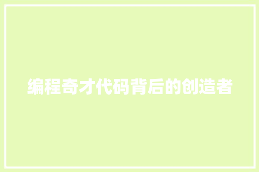 编程奇才代码背后的创造者