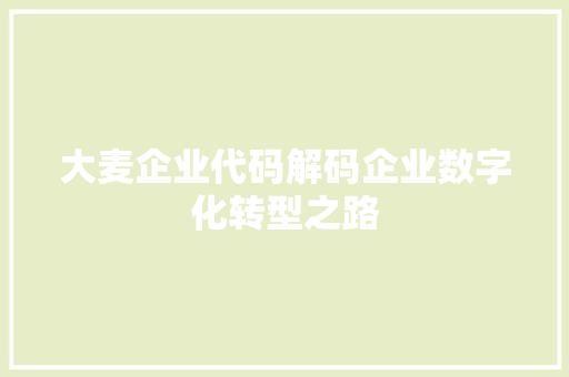 大麦企业代码解码企业数字化转型之路