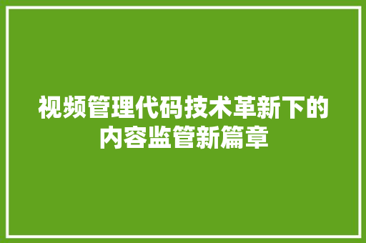 视频管理代码技术革新下的内容监管新篇章