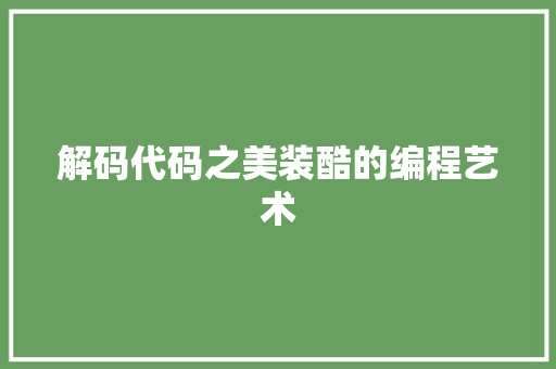 解码代码之美装酷的编程艺术