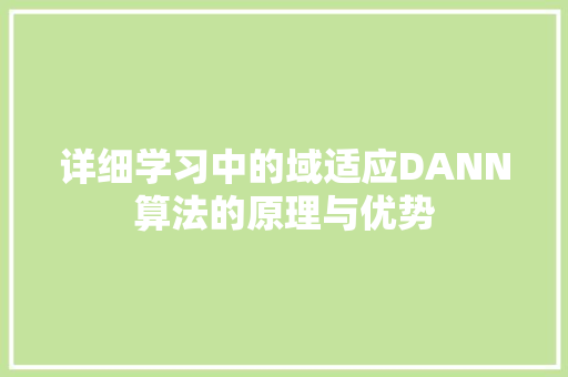 详细学习中的域适应DANN算法的原理与优势