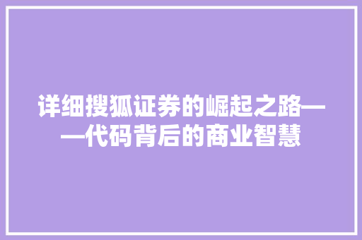 详细搜狐证券的崛起之路——代码背后的商业智慧