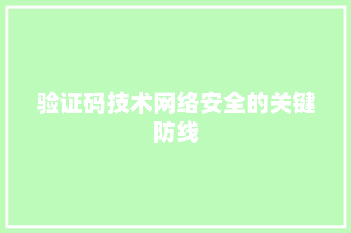 验证码技术网络安全的关键防线
