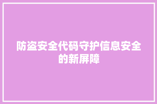 防盗安全代码守护信息安全的新屏障
