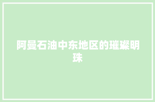 阿曼石油中东地区的璀璨明珠