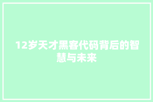 12岁天才黑客代码背后的智慧与未来