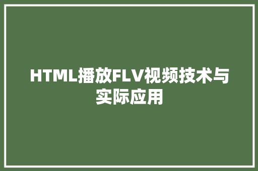 HTML播放FLV视频技术与实际应用