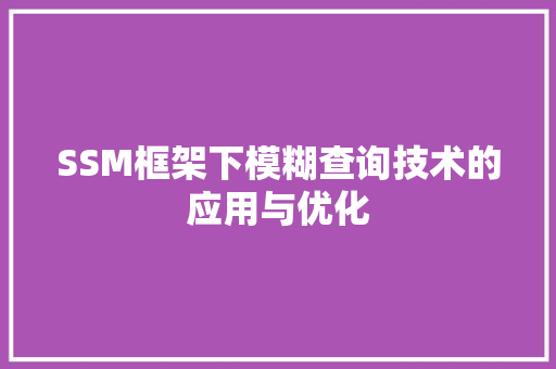 SSM框架下模糊查询技术的应用与优化