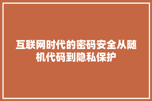 互联网时代的密码安全从随机代码到隐私保护