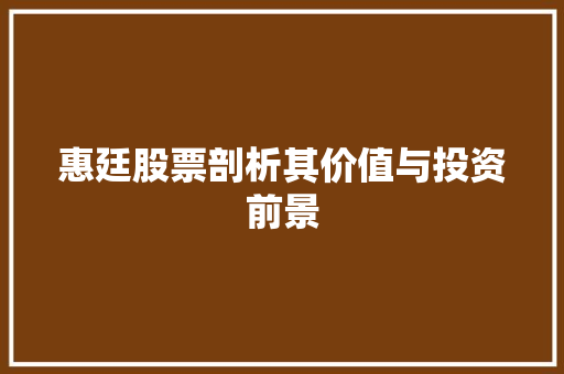 惠廷股票剖析其价值与投资前景