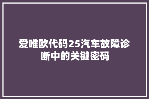 爱唯欧代码25汽车故障诊断中的关键密码
