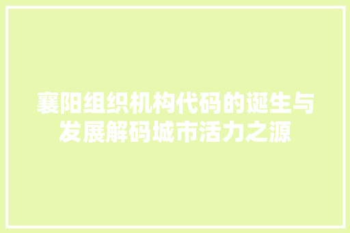 襄阳组织机构代码的诞生与发展解码城市活力之源