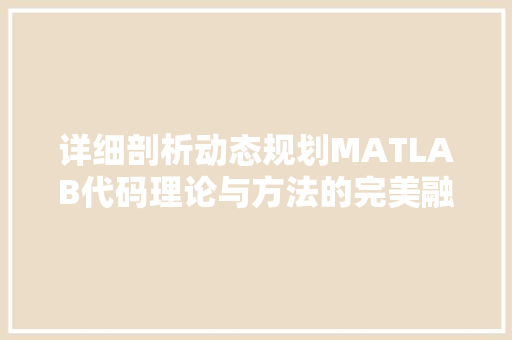 详细剖析动态规划MATLAB代码理论与方法的完美融合  第1张