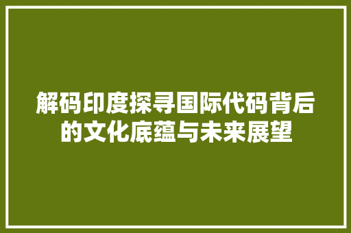 解码印度探寻国际代码背后的文化底蕴与未来展望