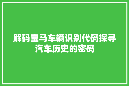 解码宝马车辆识别代码探寻汽车历史的密码