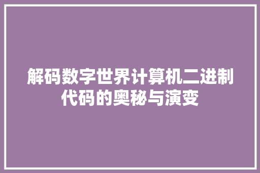 解码数字世界计算机二进制代码的奥秘与演变