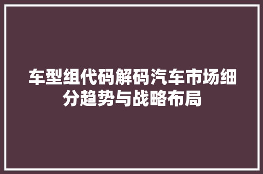 车型组代码解码汽车市场细分趋势与战略布局