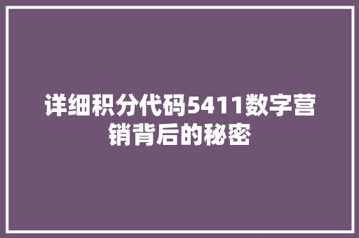 详细积分代码5411数字营销背后的秘密