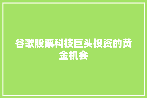 谷歌股票科技巨头投资的黄金机会