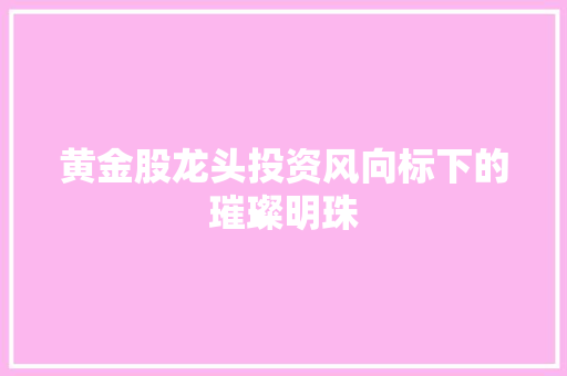 黄金股龙头投资风向标下的璀璨明珠  第1张