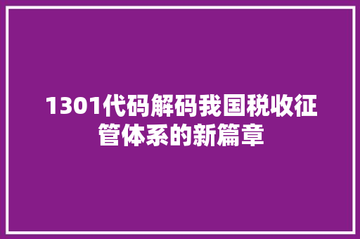 1301代码解码我国税收征管体系的新篇章