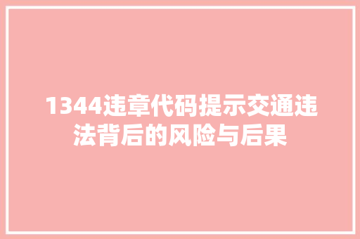 1344违章代码提示交通违法背后的风险与后果