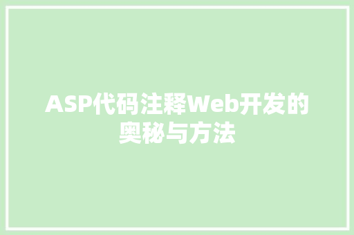 ASP代码注释Web开发的奥秘与方法
