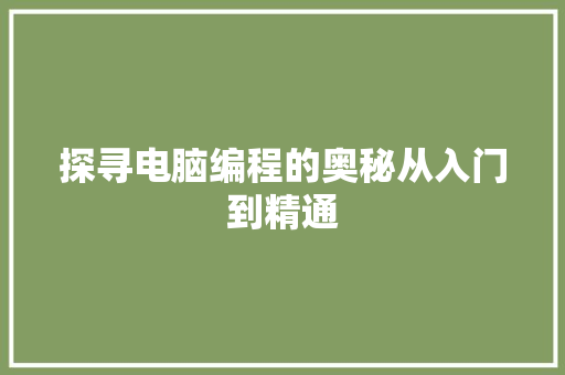 探寻电脑编程的奥秘从入门到精通