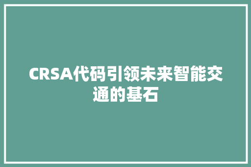 CRSA代码引领未来智能交通的基石