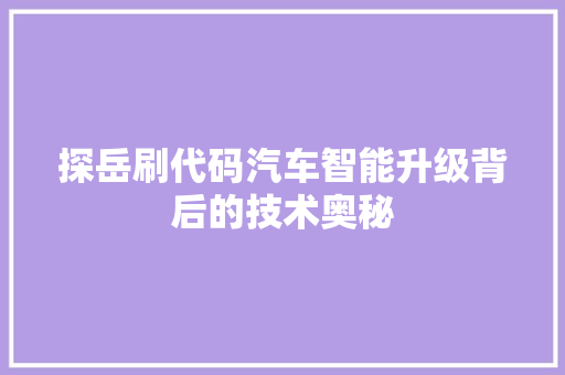 探岳刷代码汽车智能升级背后的技术奥秘
