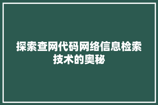 探索查网代码网络信息检索技术的奥秘  第1张