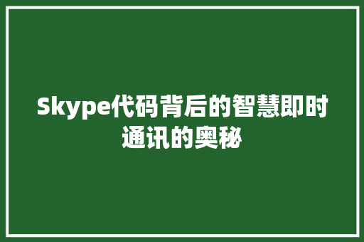 Skype代码背后的智慧即时通讯的奥秘