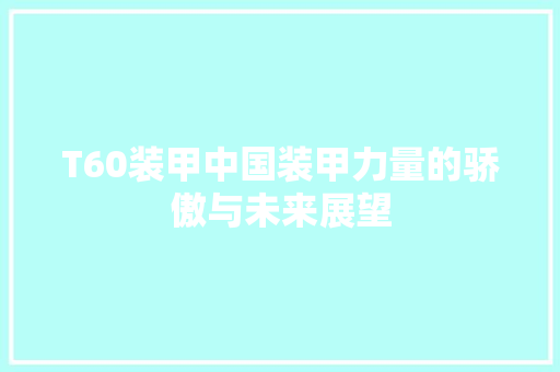 T60装甲中国装甲力量的骄傲与未来展望