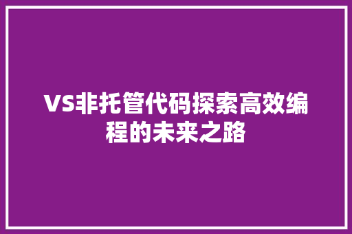 VS非托管代码探索高效编程的未来之路