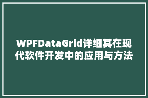 WPFDataGrid详细其在现代软件开发中的应用与方法