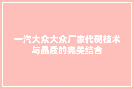 一汽大众大众厂家代码技术与品质的完美结合